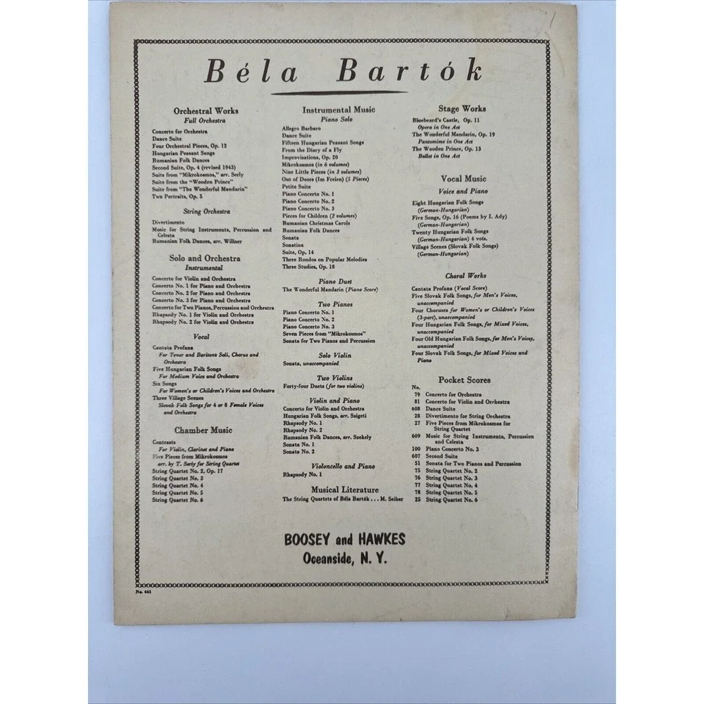 Bela Bartok Three Rounds Piano Solo 1957 Sheet Music Vintage Boosey‎ & Hawkes